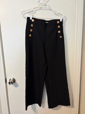 Jules & Leopold Black Wide Leg Pants with Gold Buttons